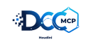 DCC-MCP · SideFX Houdini 家族标识 · 浅色背景 · 实际 128 像素 optical 导出