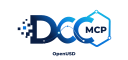 DCC-MCP · OpenUSD 家族标识 · 浅色背景 · 实际 128 像素 optical 导出