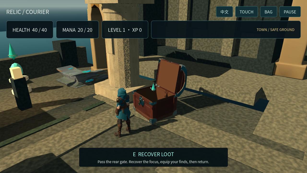 The courier opens the generated chest in native Godot; scripted capture using the real interaction