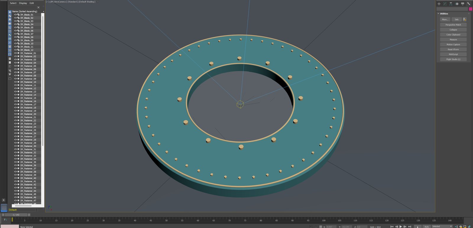 Actual Max camera viewport, Scene Explorer and command panel