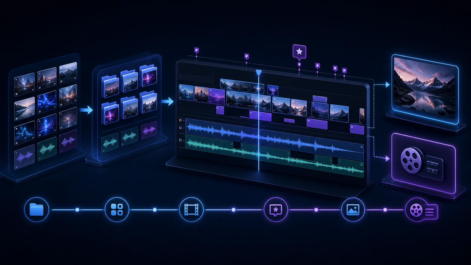 Premiere Pro media, sequence, timeline, marker, and export queue operated through typed tools